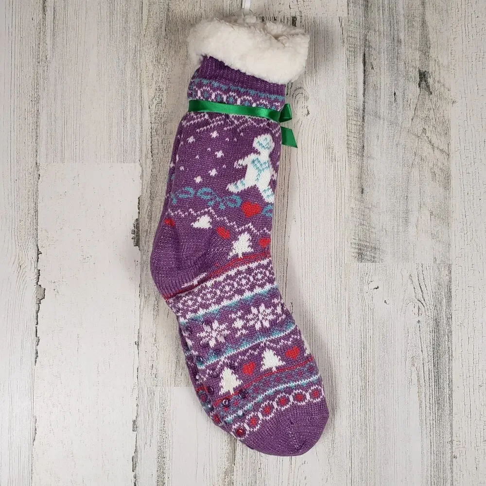 NWT Mari Clare Sherpa Lined Knit Winter Holiday Design No-Slip Slipper Socks